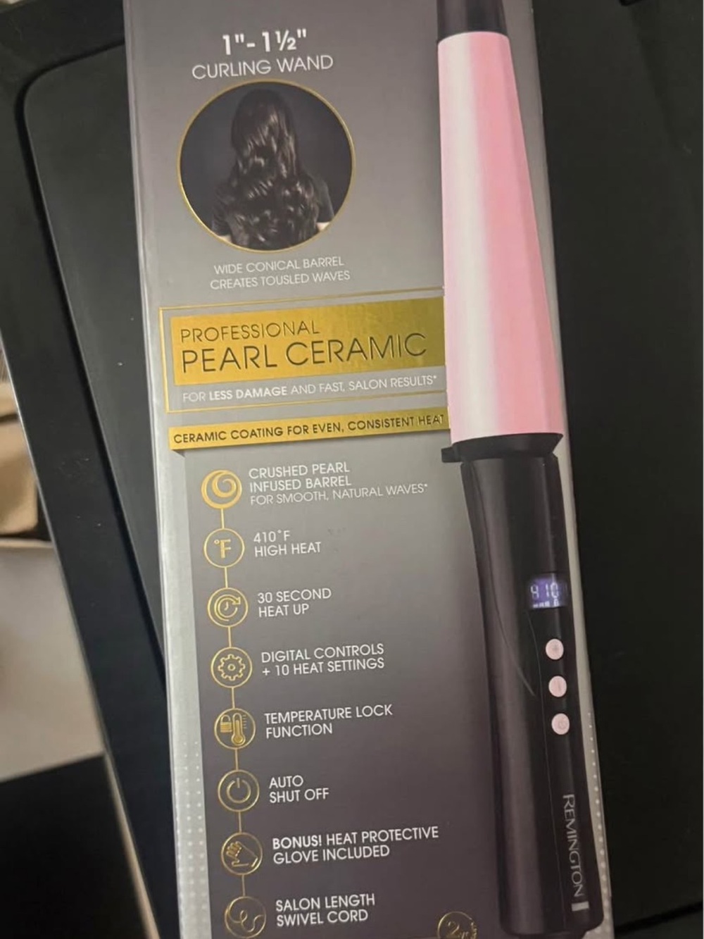 Remington Pearl Ceramic Curling Wand — Pink and Black